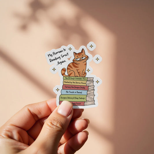 Funny Cat and Books Sticker Perfect for Book Lovers product
