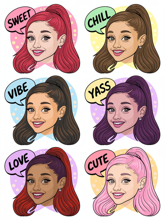 Pop Art Ariana Grande Inspired Stickers, Cute Celebrity Cartoon Face, Love Vibes Sweet Set