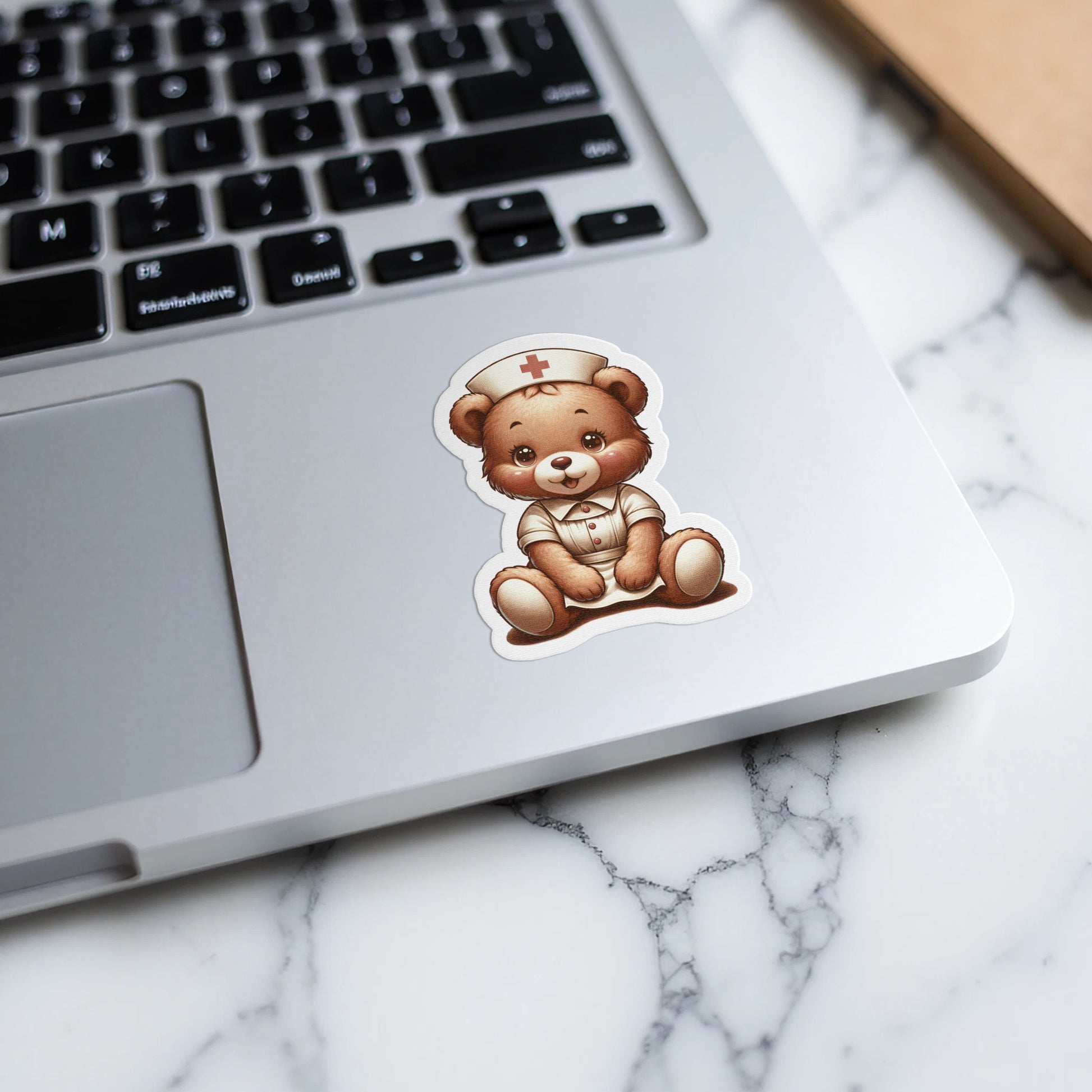 Cute Nurse Bear Sticker on Laptop Decal product type