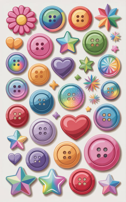 Colorful Assorted Buttons Pack, Decorative Flower Heart Star Shapes, Scrapbooking Sewing Crafts Supplies
