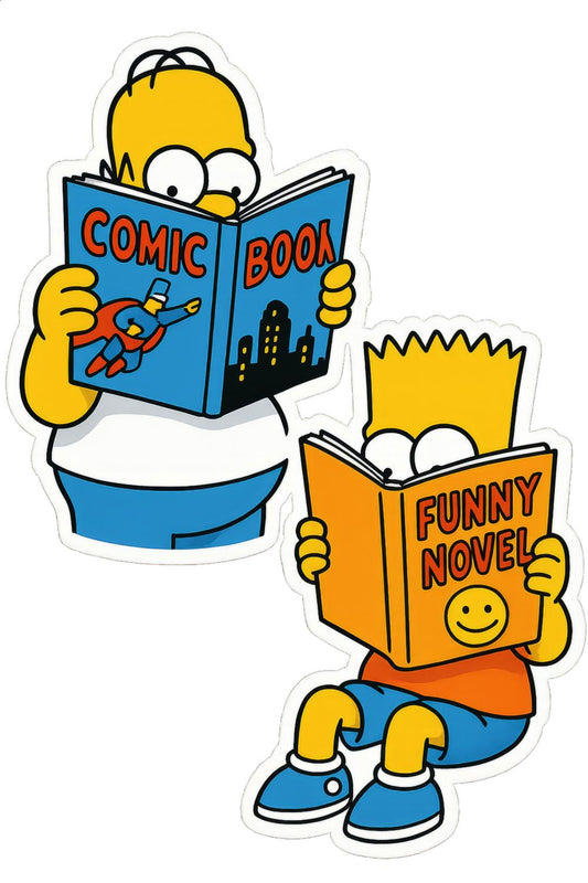 Homer and Bart Simpson Reading Comic Book Stickers, Funny Novel Decal, Cartoon Fans Decor