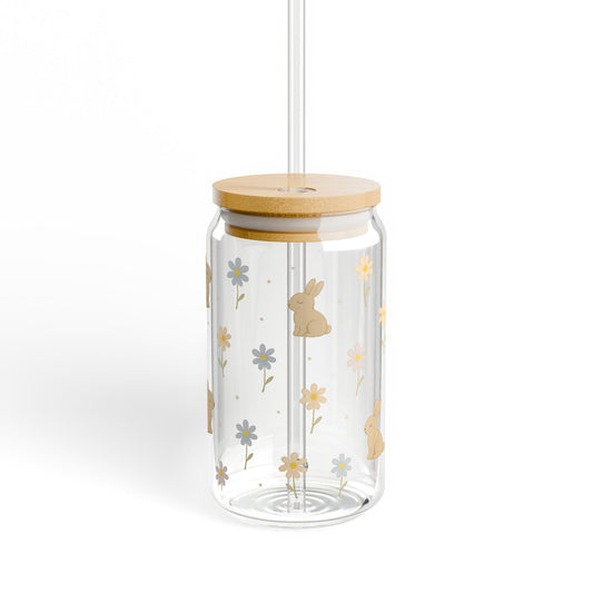 Bunny and Floral Design Glass Jar, Hanging Kitchen Storage, Cute Easter Decor, Unique Home Organization