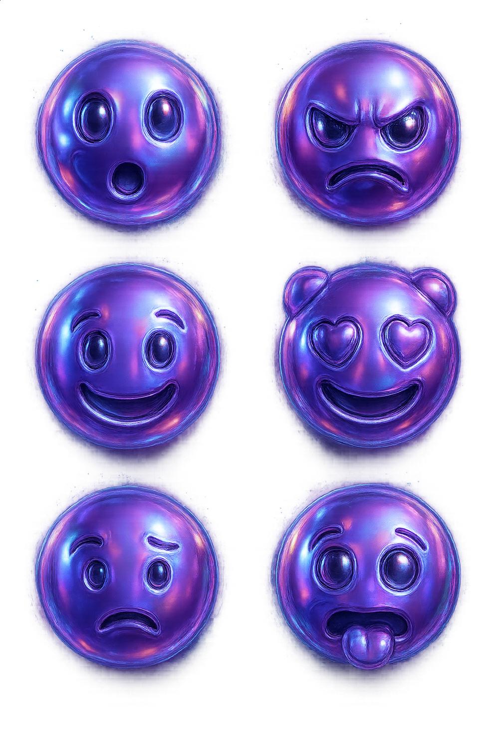 Purple Emoji Buttons, Cute Angry Sad Happy Faces, Decorative Cartoon Pins, Collectible Badges Set of 8