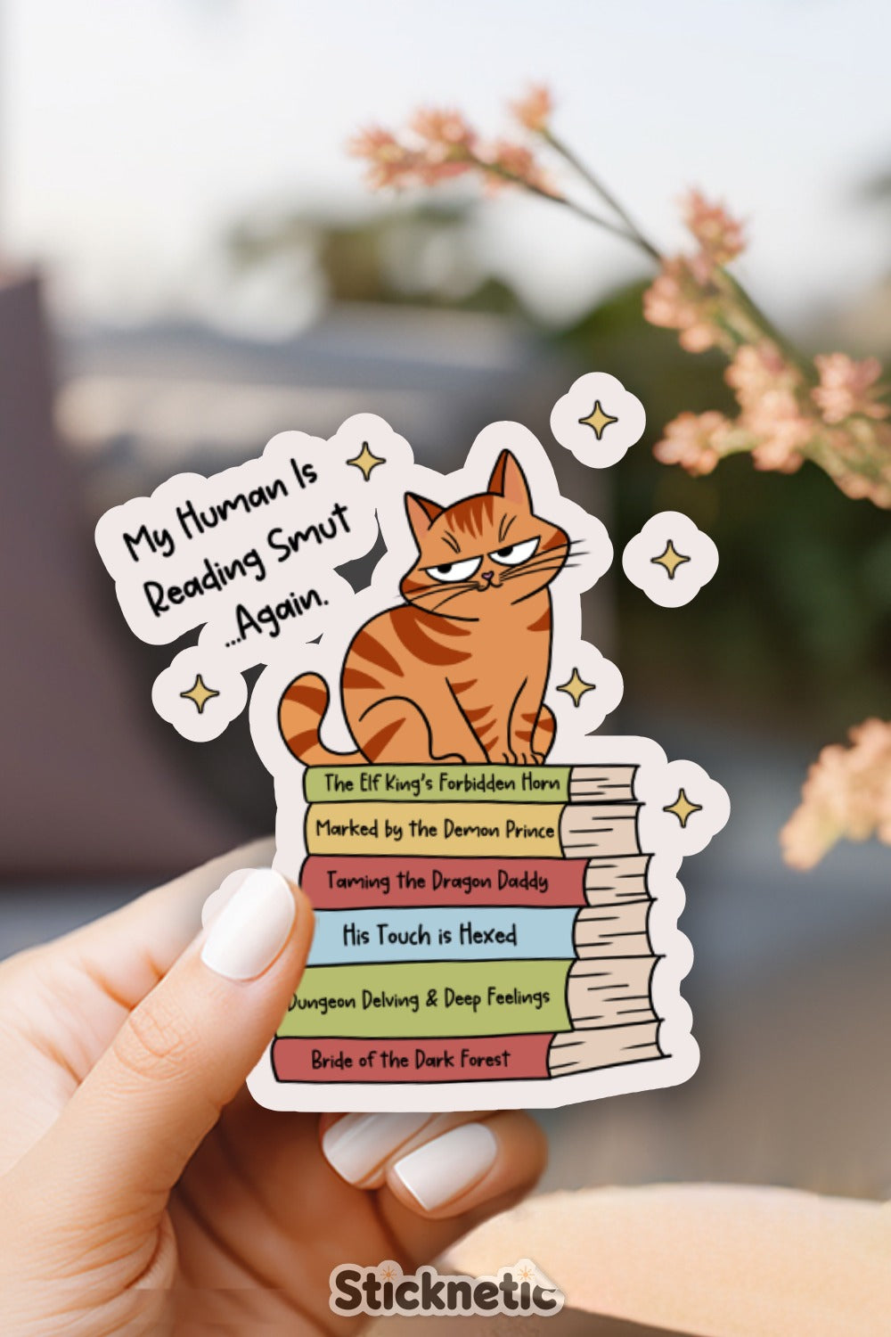 Funny Cat with Book Stack Sticker Product