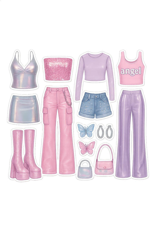 Pink Fashion Doll Outfit Collection, Trendy Clothes and Accessories Set, Stylish Doll Clothing Pack