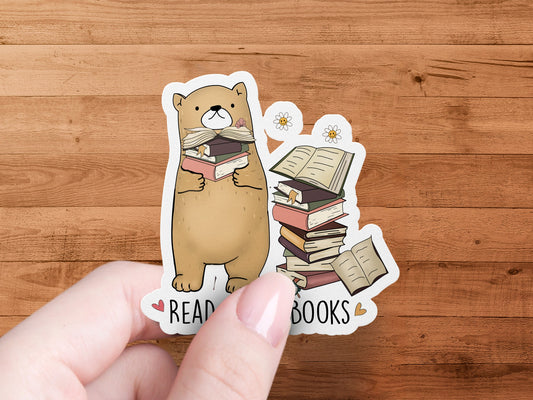 Adorable Book Lover Bear and Books Sticker product