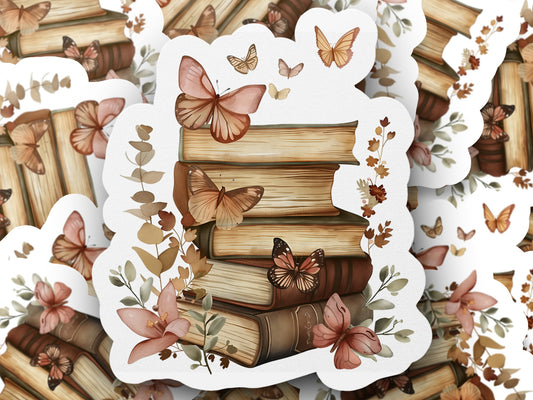 Vintage Wood Book Stack with Butterflies Sticker product