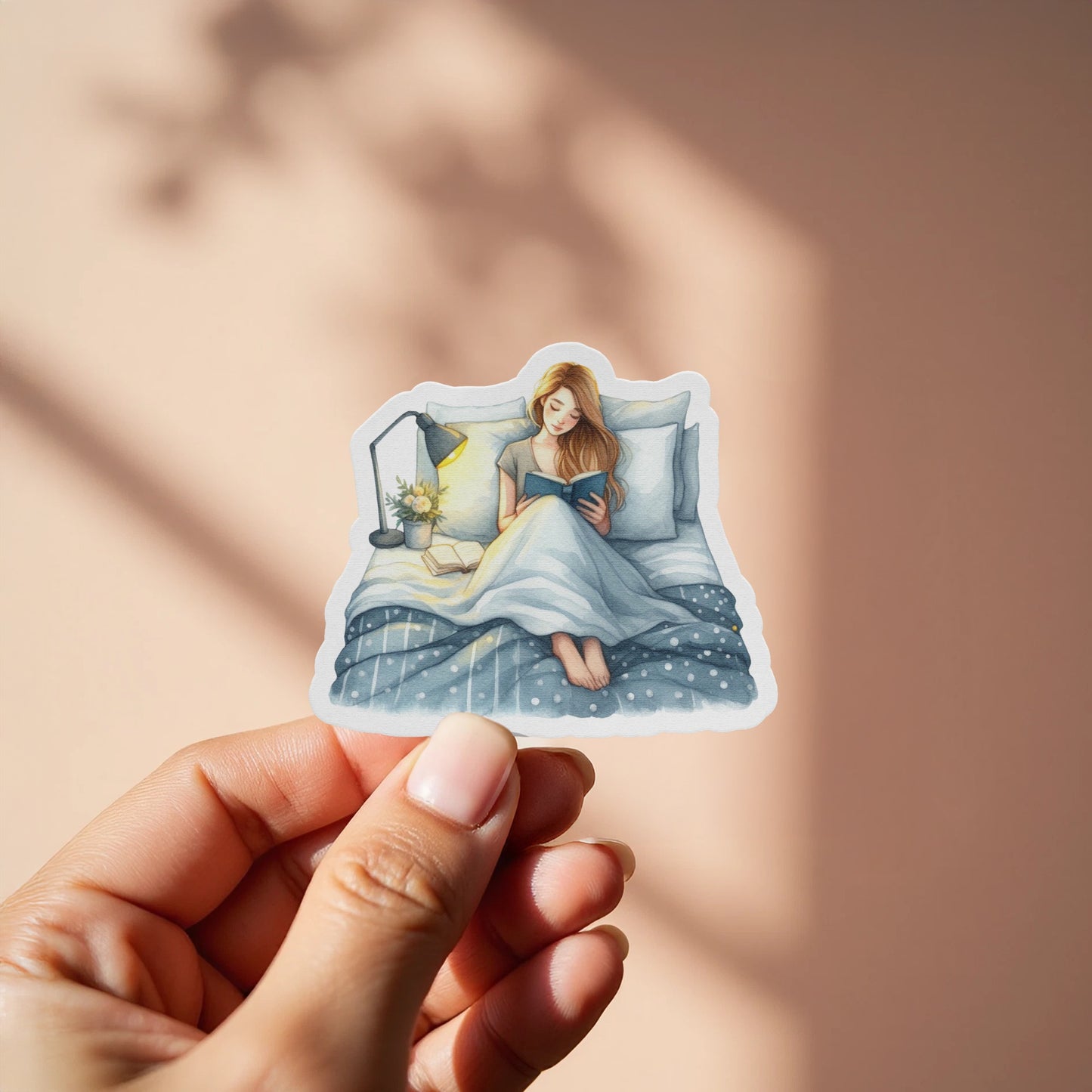 Cozy Reading in Bed Sticker for Decoration product