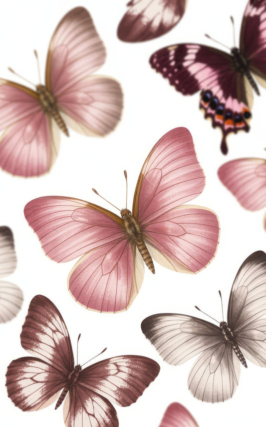 Vintage Butterfly Print, Pink and Brown Butterflies, Nature Inspired Wall Art, Home Decor, Insect Illustration Poster