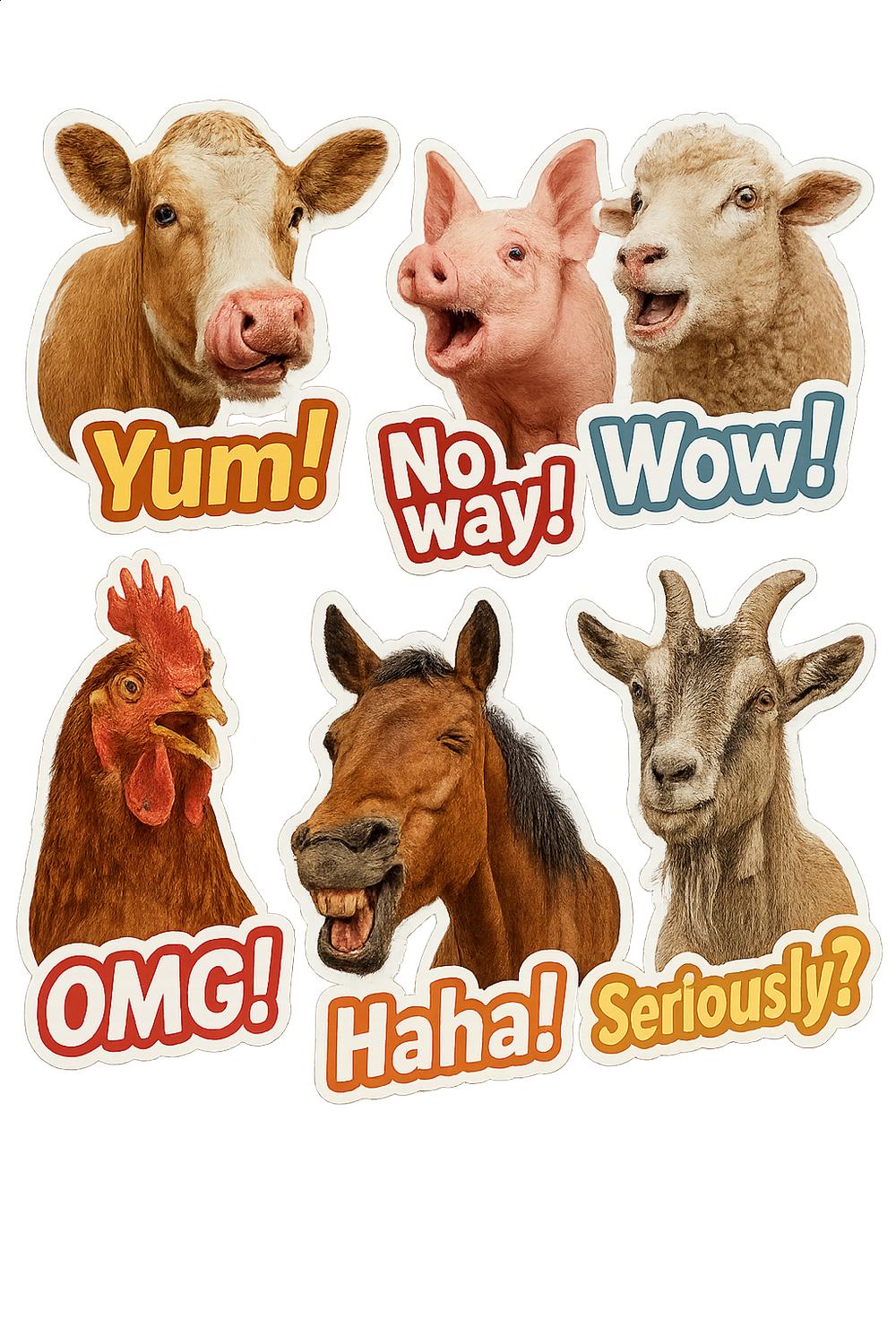 Farm Animal Stickers Set, Cute Cartoon Cow, Pig, Sheep, Chicken, Horse, Goat, Funny Expressions, Kids Room Decor, Craft Supplies