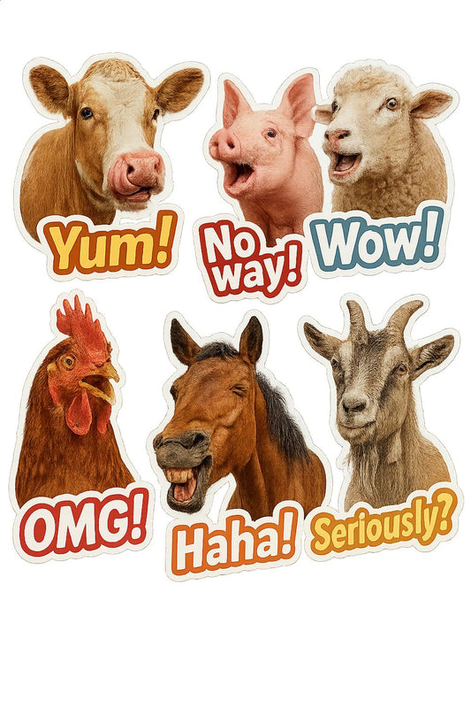 Farm Animal Stickers Set, Cute Cartoon Cow, Pig, Sheep, Chicken, Horse, Goat, Funny Expressions, Kids Room Decor, Craft Supplies