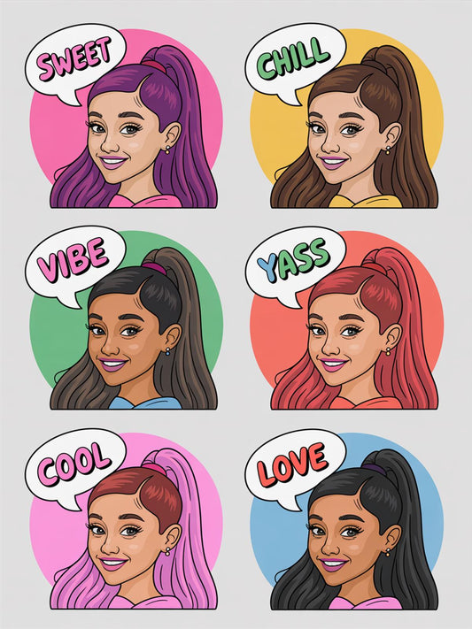 Pop Art Ariana Grande Inspired Stickers, Cute Celebrity Portrait Decals, Fun Set of 6 Styles