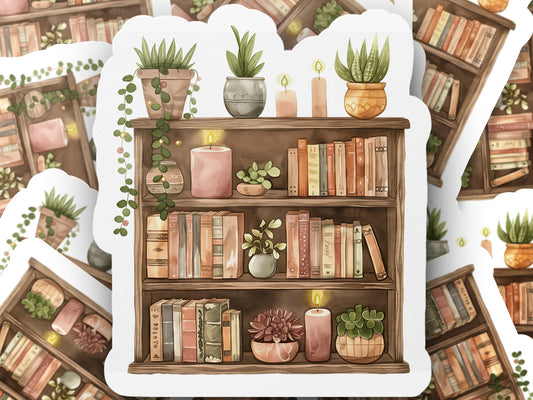 Cozy Book Nook Sticker with Plants and Candles product type