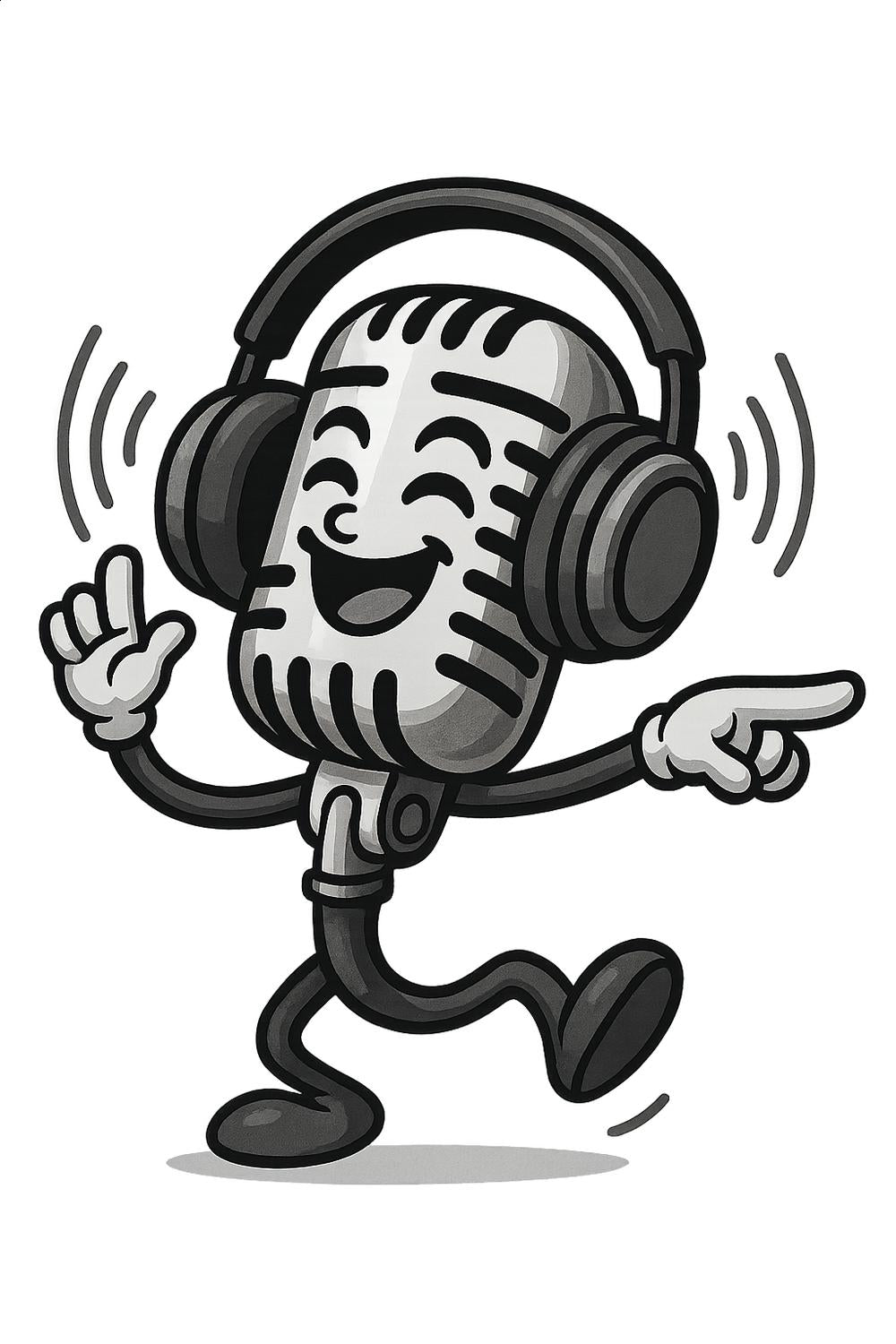 Cartoon Microphone with Headphones Art Print, Cute DJ Mic Illustration, Music Studio Decor, Podcast Wall Art, Fun Digital Download