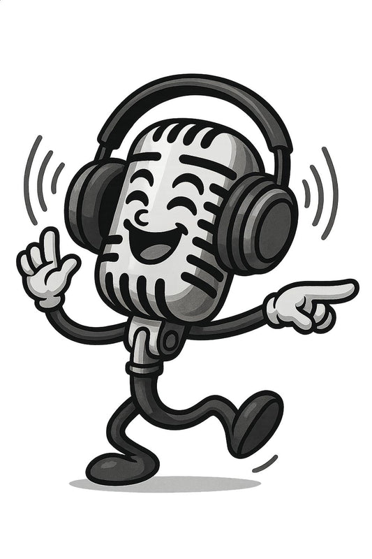 Cartoon Microphone with Headphones Art Print, Cute DJ Mic Illustration, Music Studio Decor, Podcast Wall Art, Fun Digital Download