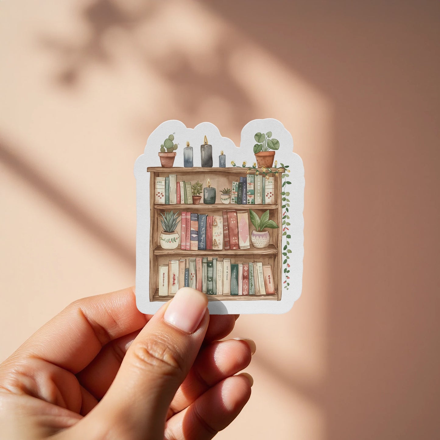 Cozy Bookshelf with Plants Sticker product type