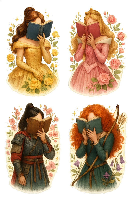 Vintage Reading Girls Illustrations, Floral Dresses, Book Lovers Art Print, Nursery Decor, Feminine Wall Art, Gift for Her