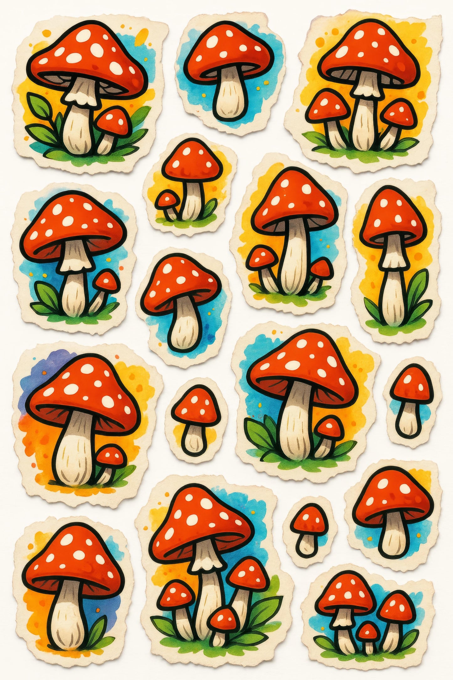 Red Mushroom Stickers Sheet, Cute Forest Toadstools, Woodland Decals, Nature Theme Scrapbooking, Amanita Decorative Sticker Pack