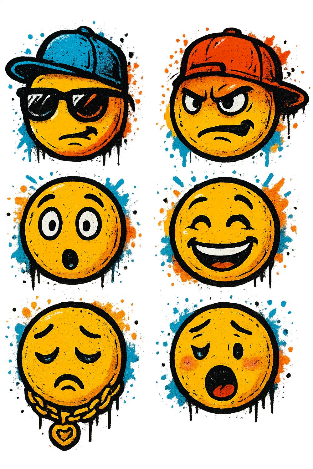Graffiti Style Emoji Wall Art, Colorful Urban Street Art Prints, Vibrant Home Decor Emotions Set