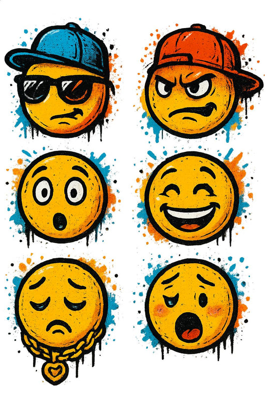 Graffiti Style Emoji Wall Art, Colorful Urban Street Art Prints, Vibrant Home Decor Emotions Set