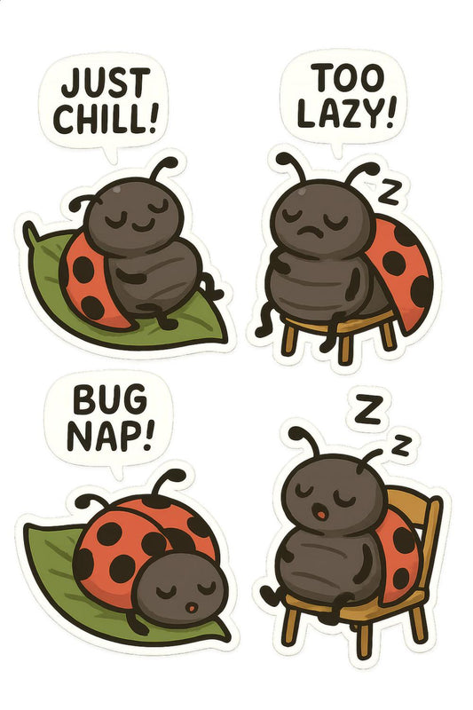 Cute Ladybug Stickers, Just Chill, Too Lazy, Bug Nap, Sleepy Ladybug, Cartoon Bug Decals, Kids Room Decor, Fun Insect Stickers