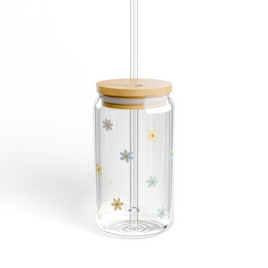 Floral Glass Tea Infuser Bottle with Bamboo Lid, Portable Herbal Tea Tumbler, Eco-Friendly Drinkware