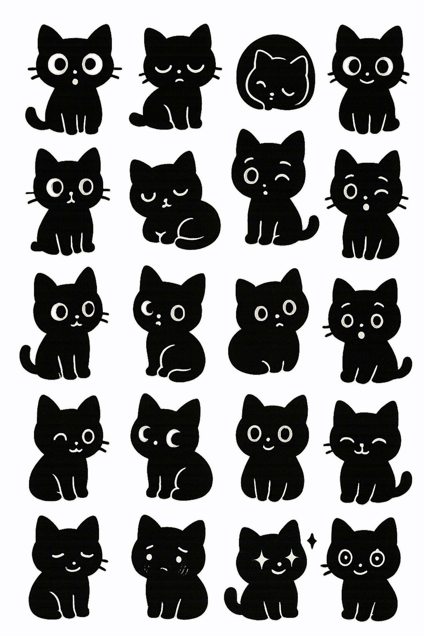 Cute Black Cat Stickers Set, Vinyl Kitten Decals, Waterproof Cartoon Cat Stickers for Laptops and Notebooks
