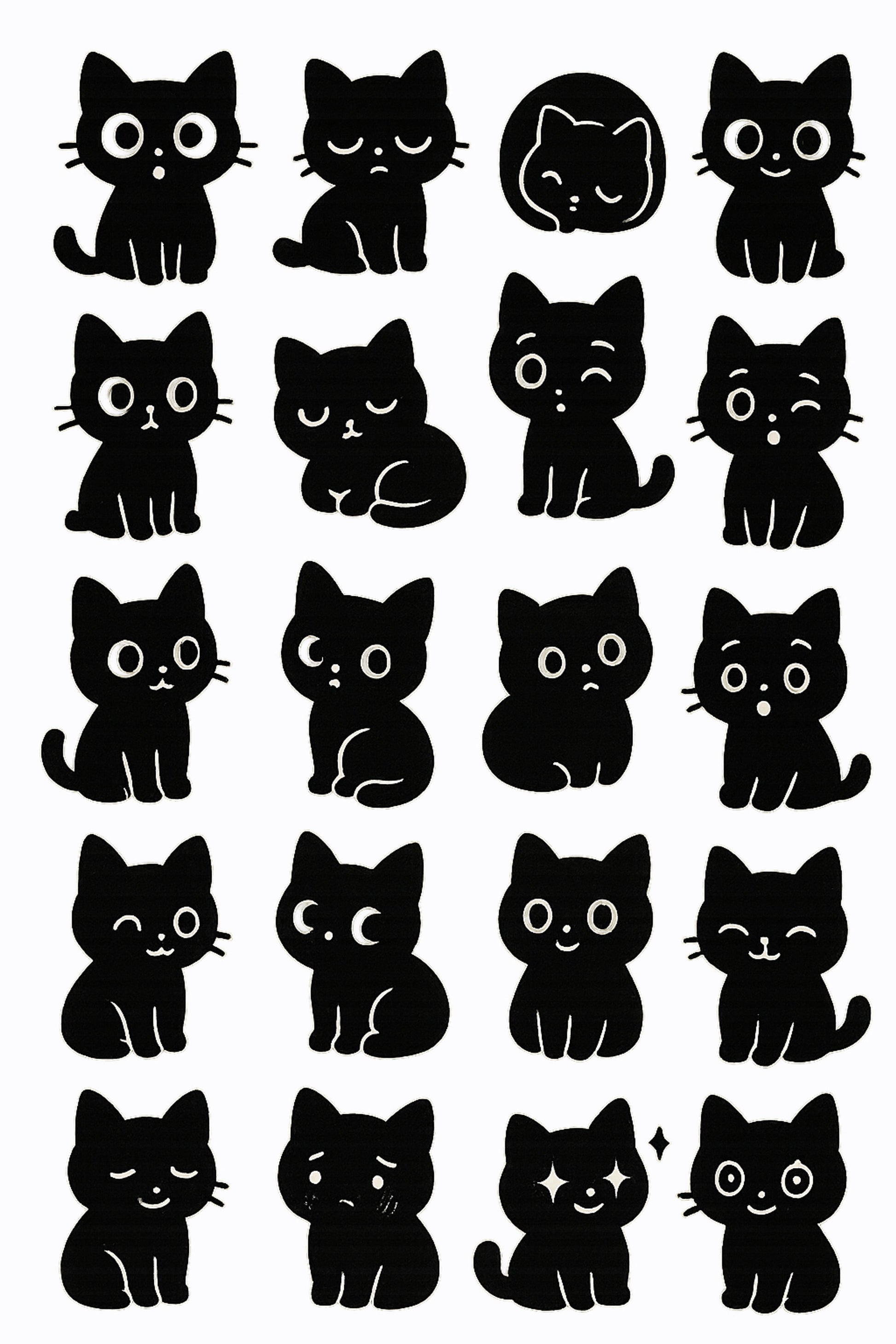 Cute Black Cat Stickers Set, Vinyl Kitten Decals, Waterproof Cartoon Cat Stickers for Laptops and Notebooks