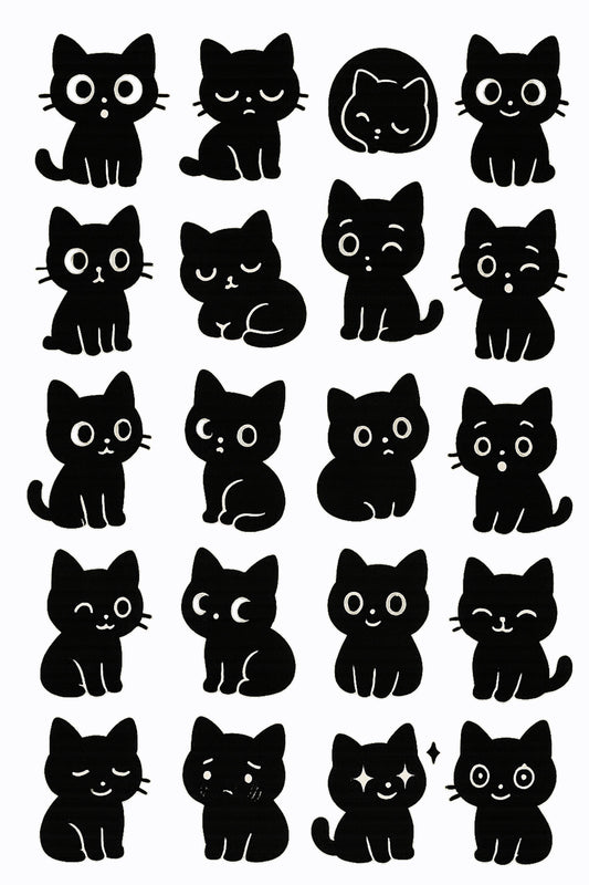 Cute Black Cat Stickers Set, Vinyl Kitten Decals, Waterproof Cartoon Cat Stickers for Laptops and Notebooks