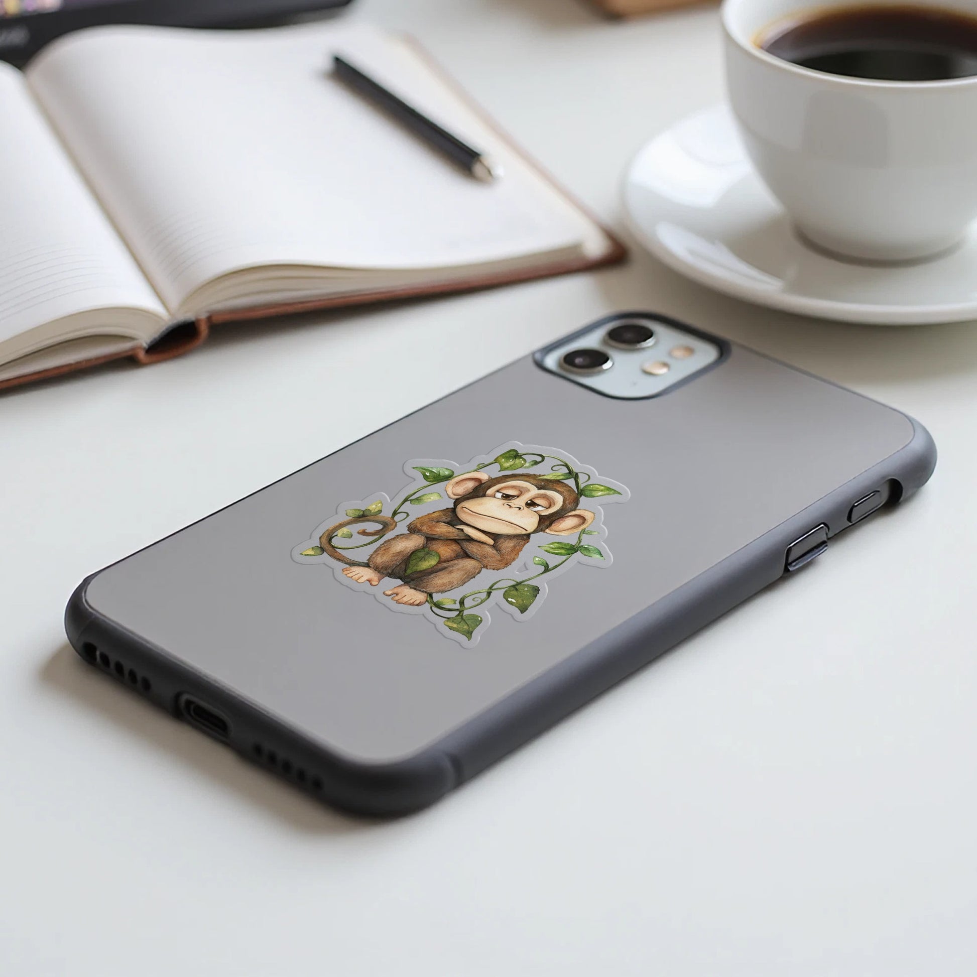 Cute Monkey Design on Gray Phone Case product