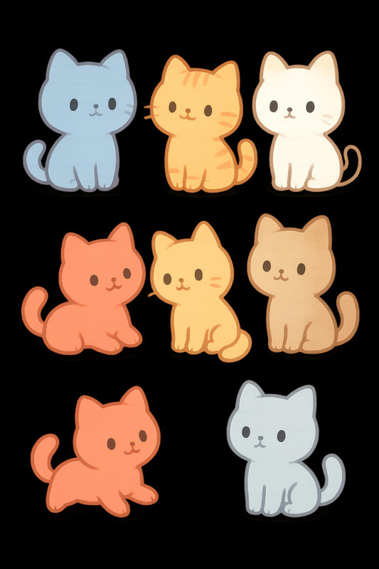 Cute Cat Stickers Pack, Colorful Kitten Decals, Water-Resistant, Perfect for Laptops and Journals