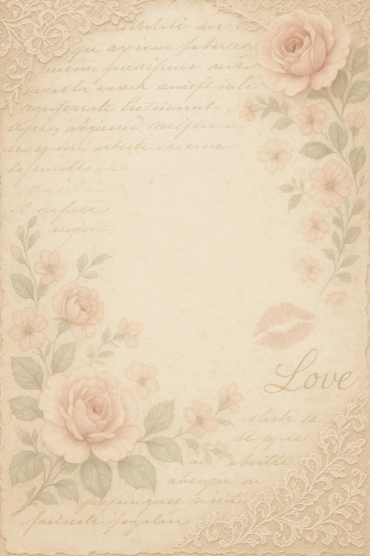 Vintage Floral Love Letter Paper Design, Romantic Antique Stationery, Printable Journal Pages, Digital Download, Scrapbooking Supply.
