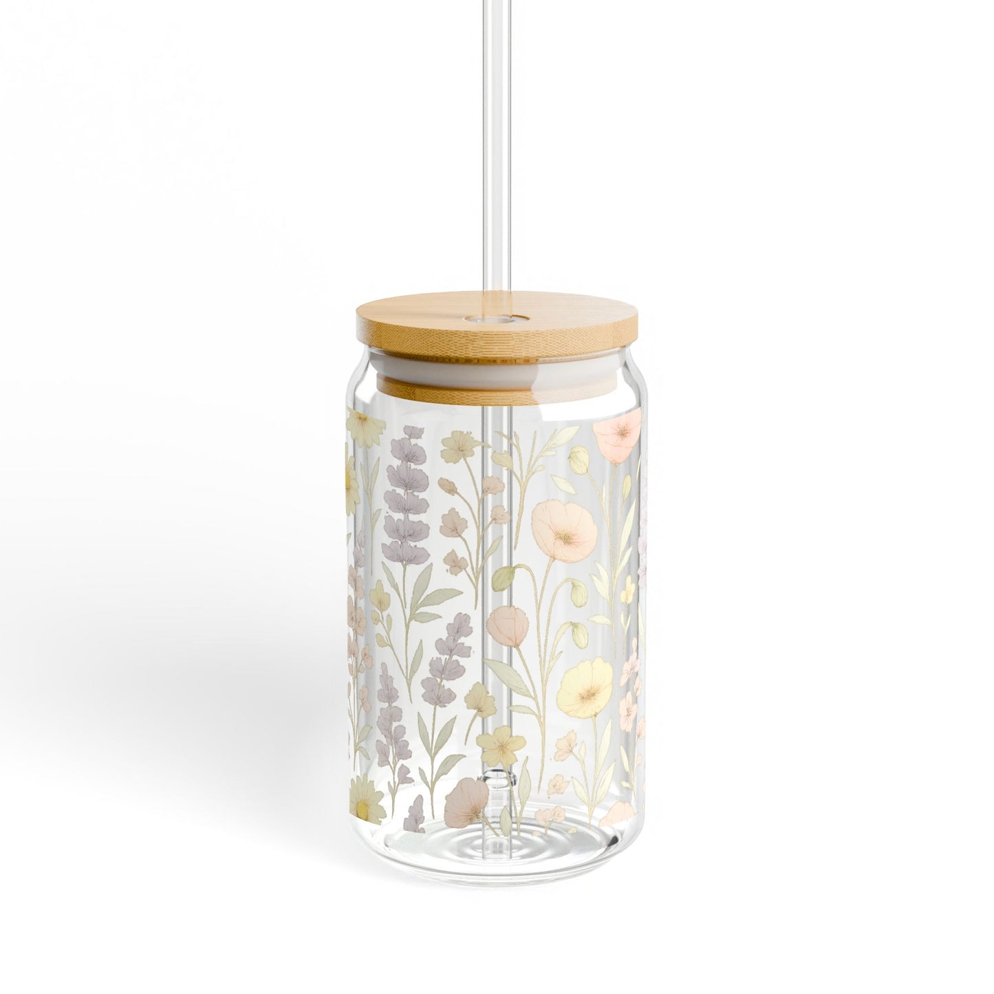 Floral Glass Jar with Wooden Lid, Elegant Storage Container, Kitchen Organization Essentials
