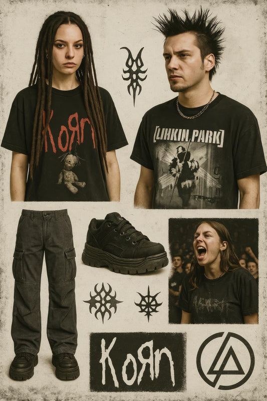 Vintage Korn and Linkin Park Band T-Shirts, Cargo Pants, Skate Shoes, Music Fan Apparel