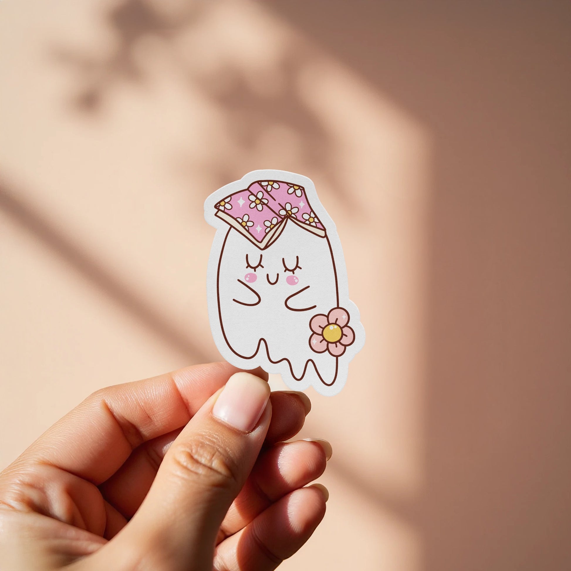Cute Ghost with Hat and Flower Sticker product type