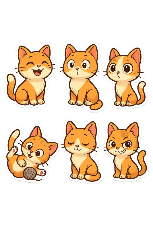 Cute Orange Tabby Cat Stickers, Smiling Cartoon Kitten, Kitty Decal Set, Pet Lover Gift, Scrapbooking Essentials, Fun Animal Stickers