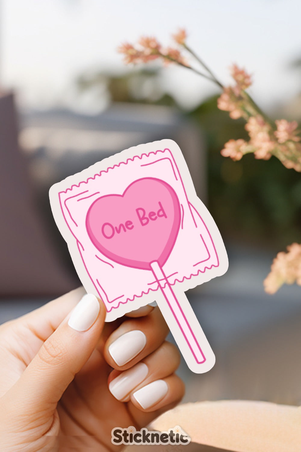 Pink Lollipop with Heart Shape One Bed Sticker product