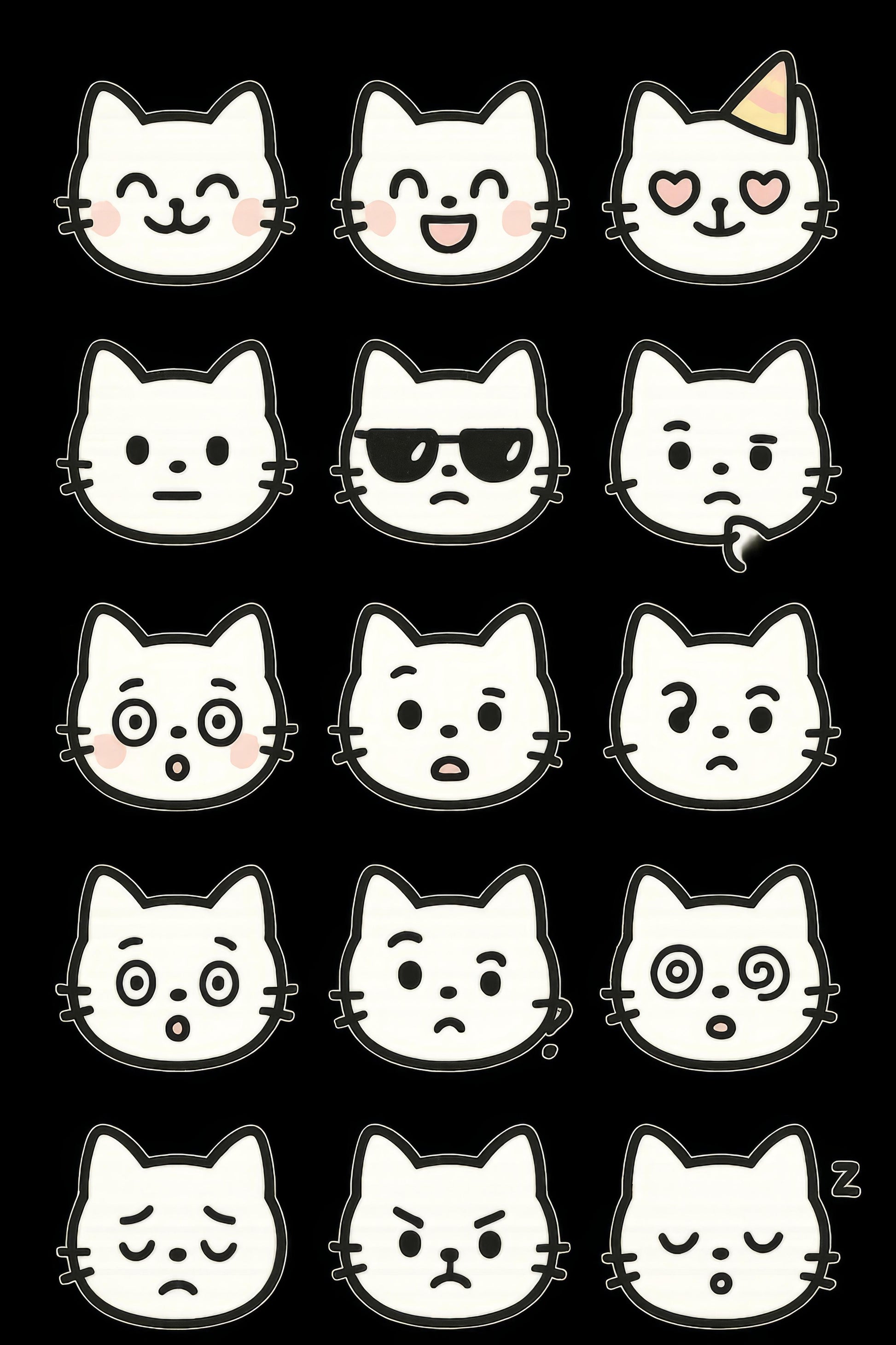 Cute Cat Face Stickers, Variety Pack, Cartoon Cat Emotions, Decorative Kawaii Kitty Labels, Ideal for Scrapbooking and Crafting, Multi-Pack