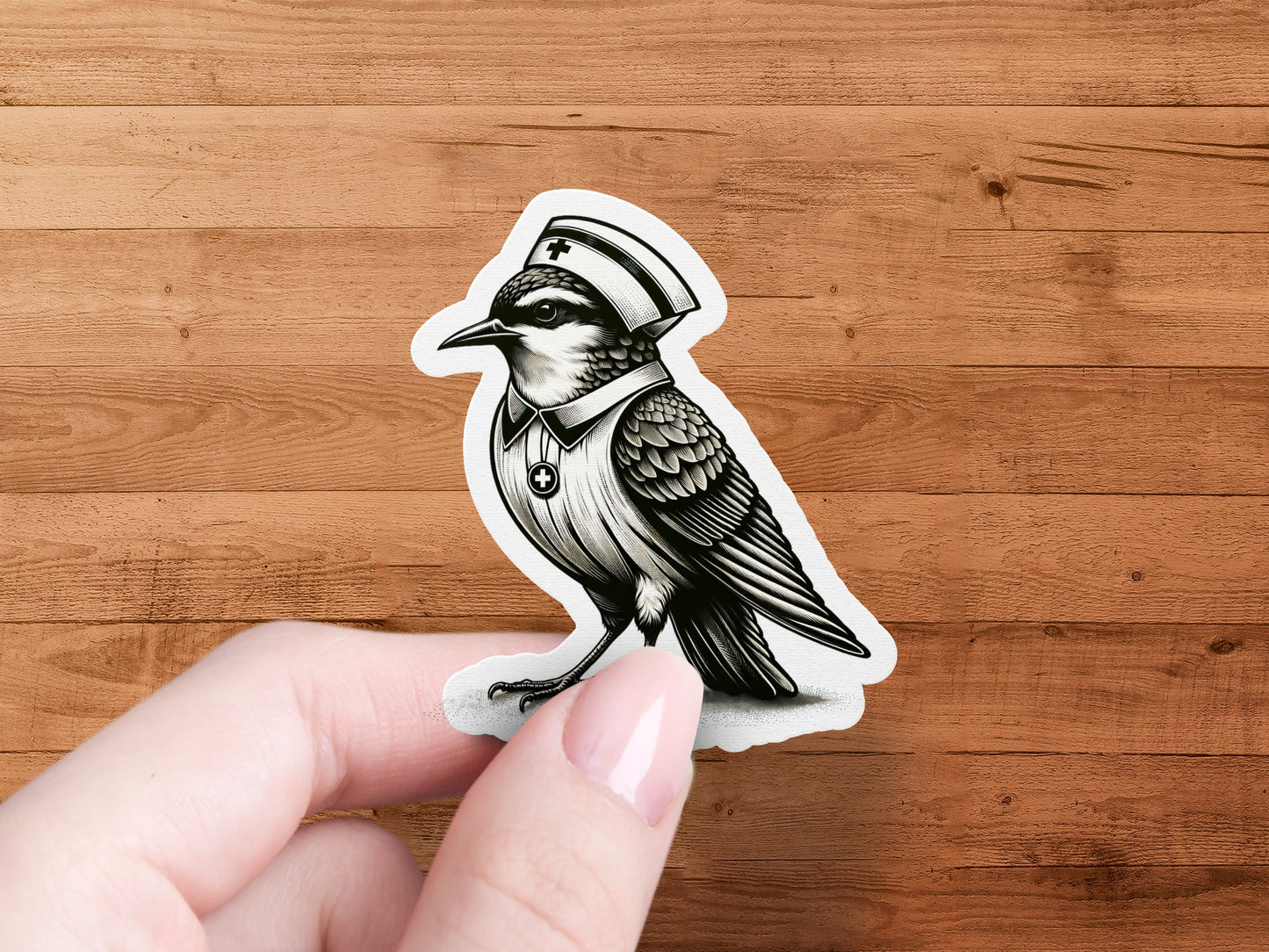Vintage Sailor Bird Sticker, Nautical Raven Decal, Black and White, Waterproof, Gift Idea for Notebook or Car