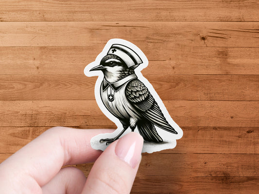 Vintage Sailor Bird Sticker, Nautical Raven Decal, Black and White, Waterproof, Gift Idea for Notebook or Car