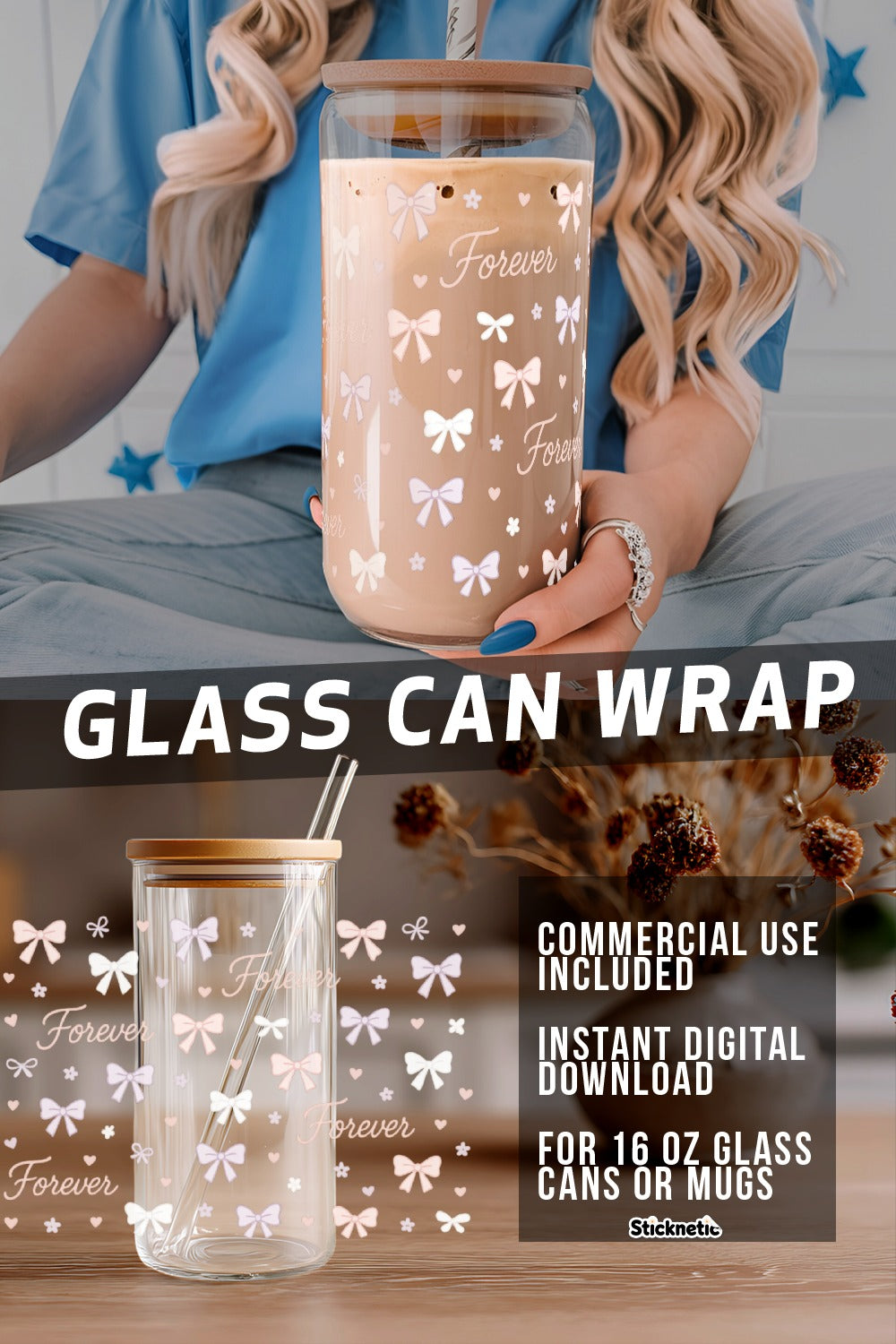 Butterfly Glass Can Wrap SVG, Forever Design, Digital Download for 16oz Cans, Commercial Use Included