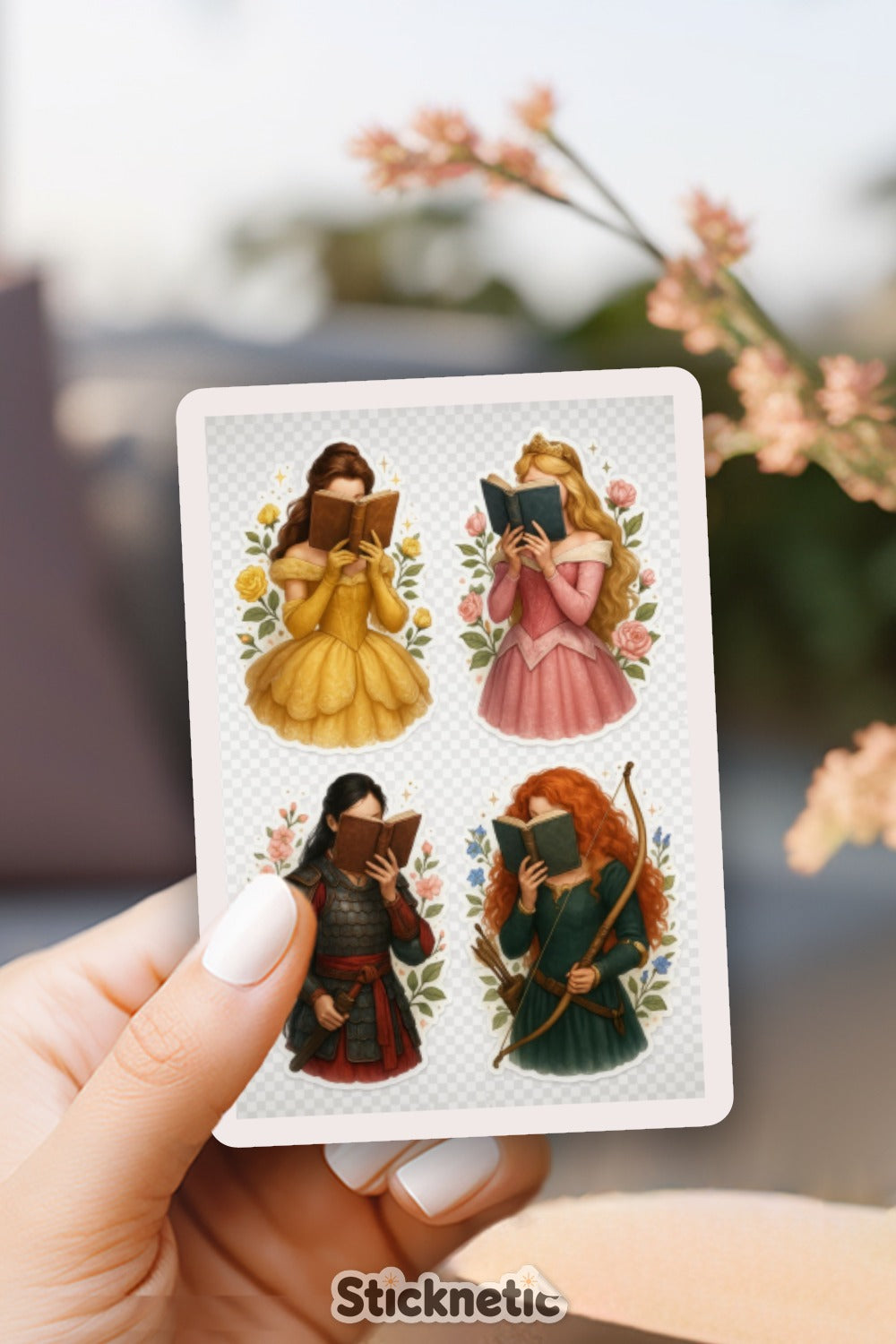 Princess Book Lover Stickers, Cute Reading Girls, Fairytale Characters, Floral Decorative Laptop Decals