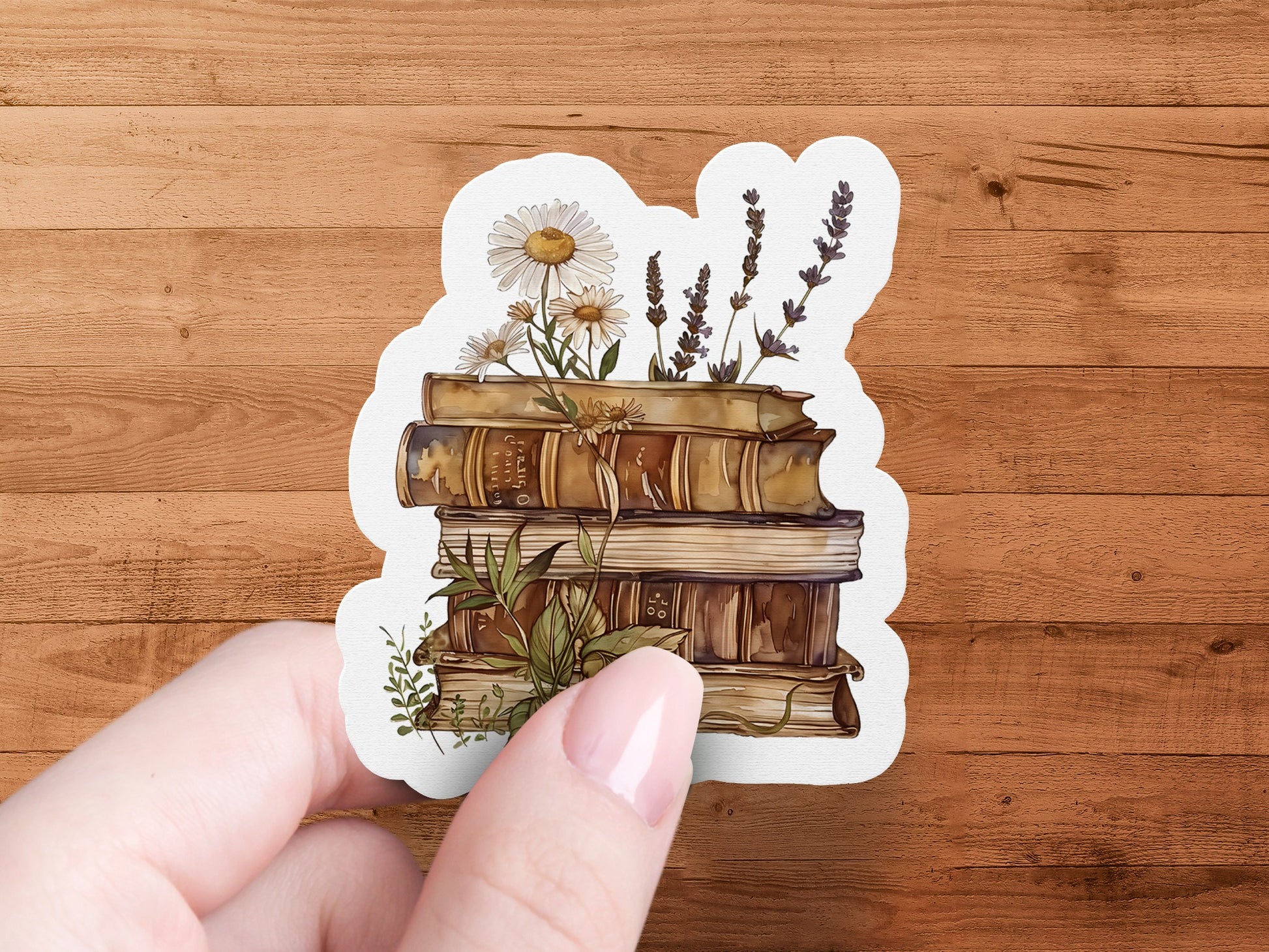Vintage Books with Floral Decor Sticker product type