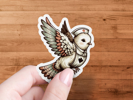 Nurse Owl Vinyl Sticker, Cute Owl Nurse Decal, Healthcare Worker Gift, Waterproof Bird Sticker for Laptop or Car