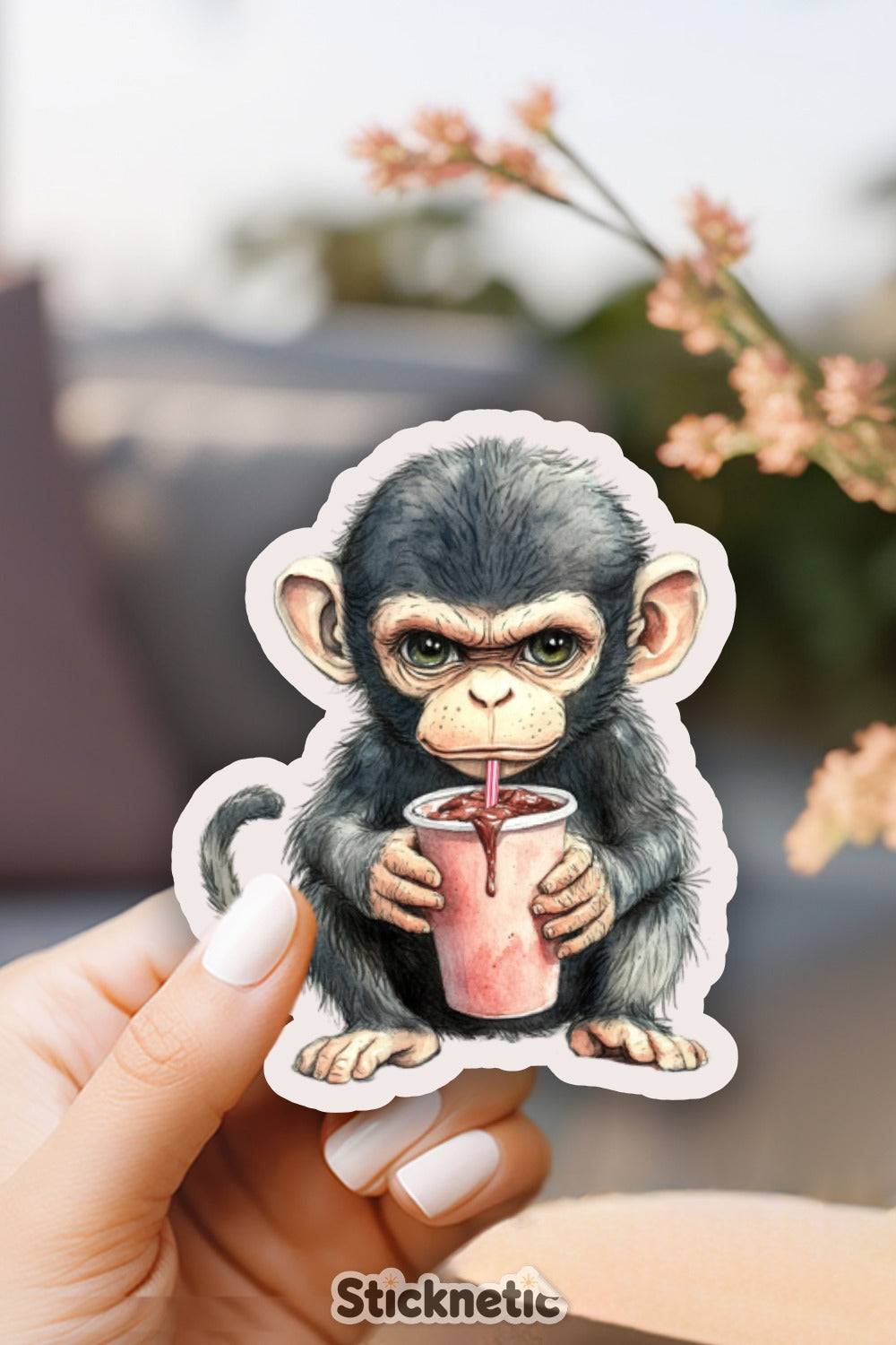 Adorable Monkey Drinking Juice Sticker product