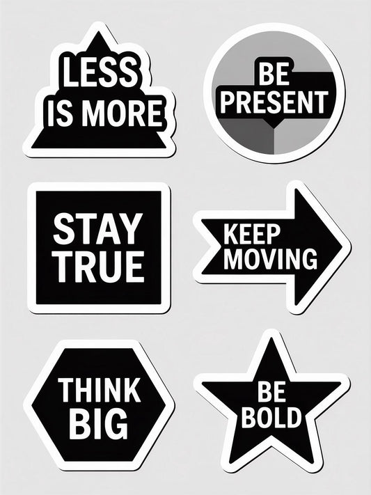 Motivational Sticker Set - Less is More, Be Present, Stay True, Keep Moving, Think Big, Be Bold Decals