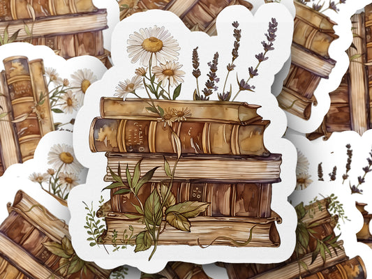 Vintage Botanical Books Stack Art Sticker product type