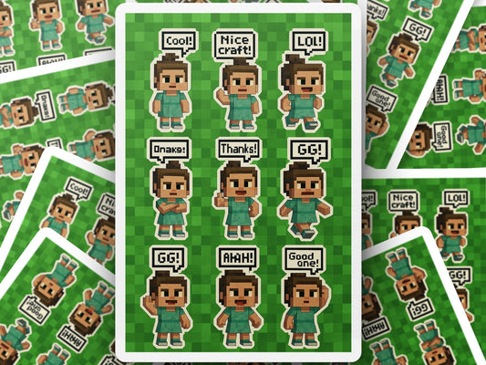 Pixel Art Character Stickers, Gaming Sticker Sheet, Cute Laptop Decals, Crafts and Scrapbooking, Gamer Gifts, Green Avatar