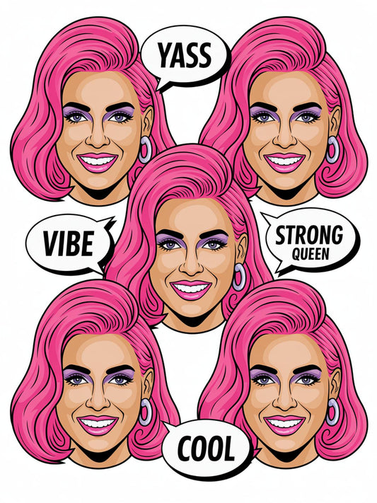 Pink Hair Fashion Stickers, Strong Queen Cool Vibe Yass, Feminist Decals, Laptop and Phone Accessories, Pop Art Illustrations, Set of 6