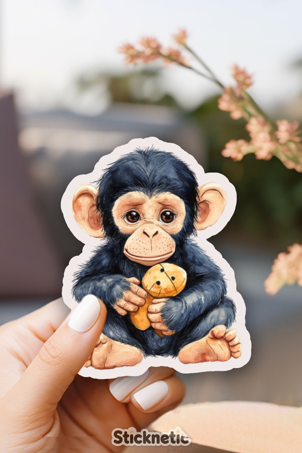 Adorable Baby Monkey With Toy Sticker product